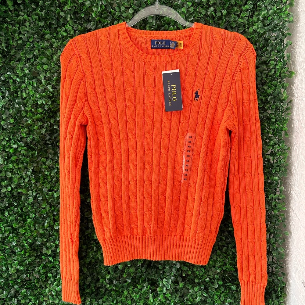 Ralph Lauren Orange Cable-Knit Crewneck Sweater - Picture 2 of 5